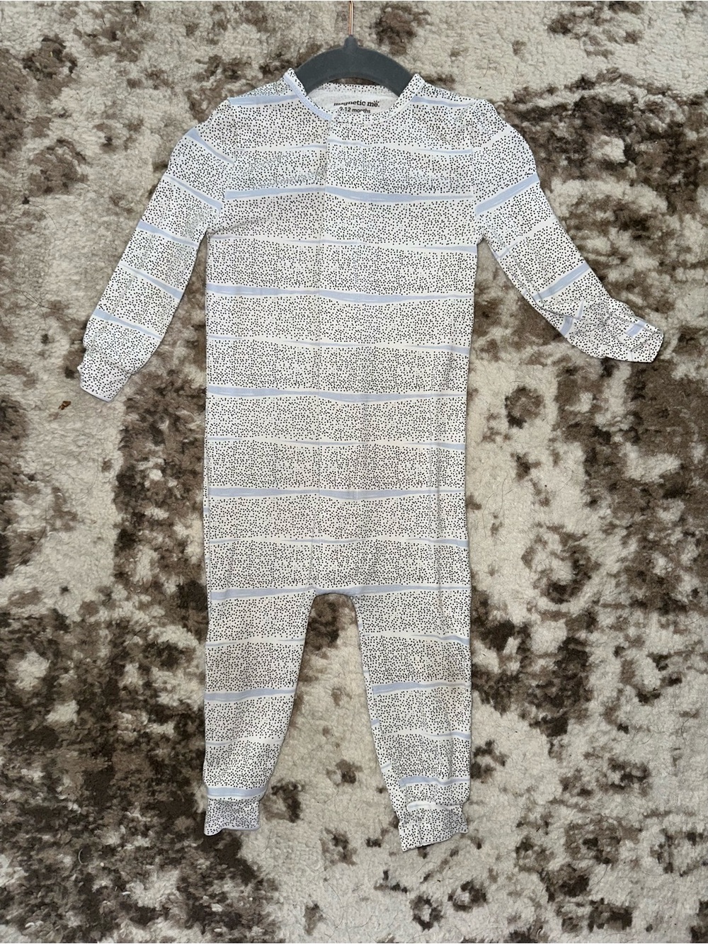Magnetic Me White and Light Gray Dot-Stripe Footie